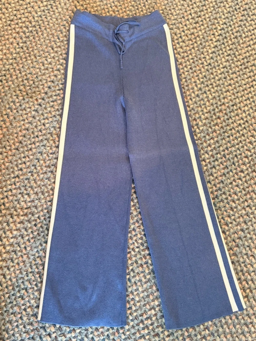 Maeve Wide-Leg Knit Pants with Side Stripes - Blue sz M NEW